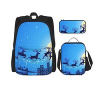 Set di 3 zaini con gnomi e Babbo Natale, borsa a tracolla regolabile con astuccio portapranzo, Renna di Natale felice, Taglia unica, Zaini Daypack