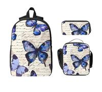 Set di 3 zaini con lettere e farfalle, per ragazze e ragazzi, con borsa per il pranzo, astuccio in carta vintage, 3 pezzi, borsa termica per il pranzo, regali per donne e uomini