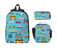 Set di 3 zaini con macchina della polizia dei cartoni animati, per ragazze e ragazzi, con borsa per il pranzo, astuccio, ambulanze, camion, 3 pezzi, borse per la scuola, isolate, regali per donne e