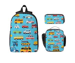 Set di 3 zaini con macchina della polizia dei cartoni animati, per ragazze e ragazzi, con borsa per il pranzo, astuccio, ambulanze, camion, 3 pezzi, borse per la scuola, isolate, regali per donne e