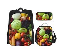 Set di 3 zaini con motivo arcobaleno Gay Pride, borsa a tracolla regolabile con astuccio portapranzo, Frutta e verdura fresca, Taglia unica, Zaini Daypack
