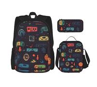 Set di 3 zaini con motivo arcobaleno Gay Pride, borsa a tracolla regolabile con astuccio portapranzo, Gioco Video Gaming Pattern, Taglia unica, Zaini Daypack