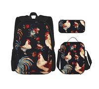Set di 3 zaini con motivo arcobaleno Gay Pride, borsa a tracolla regolabile con astuccio portapranzo, Galli francesi, Taglia unica, Zaini Daypack