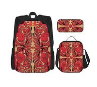 Set di 3 zaini con motivo artistico russo, borsa a tracolla regolabile con astuccio portapranzo, Modello di arte russa, Taglia unica, Zaini Daypack