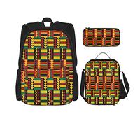 Set di 3 zaini con motivo etnico a strisce, triangoli e zigzag, Uganda, Zimbabwe e Nigeria, stampa digitale, borsa da lavoro e scuola, astuccio portapenne, borsa per il pranzo, per uomini, donne, raga