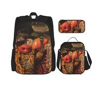 Set di 3 zaini con motivo floreale e rosa, set di borse a tracolla regolabili con astuccio portapranzo, Mele da frutta natura morta, Taglia unica, Zaini Daypack
