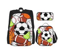 Set di 3 zaini con motivo floreale e rosa, set di borse a tracolla regolabili con astuccio portapranzo, Palla sportiva., Taglia unica, Zaino daypack