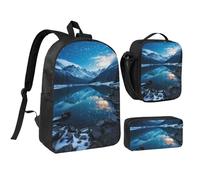 Set di 3 zaini con motivo "Moraine Lake in una notte d'inverno stellata" con portapranzo isolato, astuccio per matite, borsa leggera per laptop da 17 pollici, borsa per il pranzo a tracolla e astuccio
