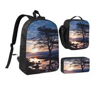 Set di 3 zaini con motivo ramo di albero al crepuscolo, con portapranzo isolato, borsa leggera per laptop da 17 pollici, borsa per il pranzo a tracolla e astuccio 3 in 1