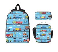 Set di 3 zaini con motivo treno con cartoni animati, per ragazze e ragazzi, con borsa per il pranzo, astuccio per matite carino, 3 pezzi, borse per la scuola, isolate, regali per donne e uomini