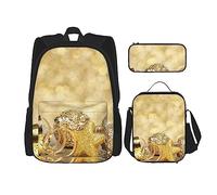 Set di 3 zaini con paesaggio forestale, borsa a tracolla regolabile con astuccio portapranzo, Buon anno nuovo., Taglia unica, Zaini Daypack