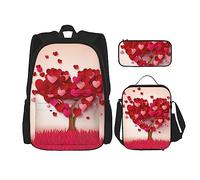 Set di 3 zaini con paesaggio nebbioso, set di borse a tracolla regolabili con astuccio portapranzo, Albero a forma di cuore, Taglia unica, Zaini Daypack