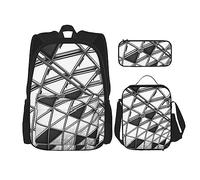 Set di 3 zaini con paesaggio nebbioso, set di borse a tracolla regolabili con astuccio portapranzo, Edificio, Taglia unica, Zaini Daypack