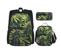 Set di 3 zaini con paesaggio nebbioso, set di borse a tracolla regolabili con astuccio portapranzo, Erba Verde, Taglia unica, Zaini Daypack