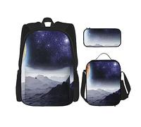 Set di 3 zaini con paesaggio nebbioso, set di borse a tracolla regolabili con astuccio portapranzo, Galaxy Nature Via Lattea, Taglia unica, Zaino daypack