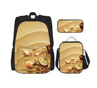 Set di 3 zaini con paesaggio nebbioso, set di borse a tracolla regolabili con astuccio portapranzo, Mare e spiaggia, Taglia unica, Zaini Daypack