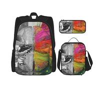 Set di 3 zaini con paesaggio nebbioso, set di borse a tracolla regolabili con astuccio portapranzo, Pittura del cervello sinistro e destro, Taglia unica, Zaini Daypack