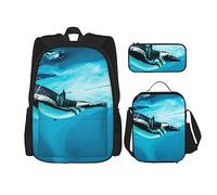 Set di 3 zaini con paesaggio nebbioso, set di borse a tracolla regolabili con astuccio portapranzo, Pinguino Humboldt, Taglia unica, Zaini Daypack