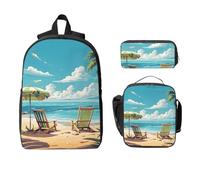 Set di 3 zaini con palma oceanica e spiaggia, per ragazze e ragazzi, con borsa per il pranzo, astuccio per la scuola, borsa termica per il pranzo, regalo per donne e uomini