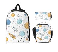 Set di 3 zaini con pianeta spaziale e cartone animato, per ragazze e ragazzi, con borsa per il pranzo, astuccio, razzo, 3 pezzi, borse per la scuola, isolate, regali per donne e uomini