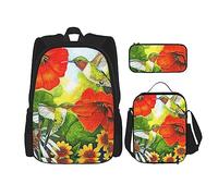 Set di 3 zaini con pittura a olio di loto, borsa a tracolla regolabile con astuccio portapranzo, Fiori Di Ibisco Margherita, Taglia unica, Zaino daypack