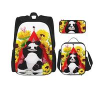 Set di 3 zaini con pittura a olio di loto, borsa a tracolla regolabile con astuccio portapranzo, Girasole Fiore, Taglia unica, Zaini Daypack