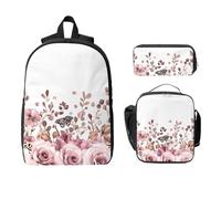 Set di 3 zaini con rose e farfalle, per ragazze e ragazzi, con borsa per il pranzo, astuccio portapranzo con giraffa, 3 pezzi, borsa termica per il pranzo, regali per donne e uomini