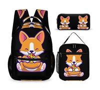 Set di 3 zaini con sfondo alimentare per bambini, per ragazzi e adolescenti, con portapranzo termico, Tt-15, Taglia unica, Zaini Daypack