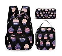 Set di 3 zaini con sfondo alimentare per bambini, per ragazzi e adolescenti, con portapranzo termico, Tt-20, Taglia unica, Zaini Daypack
