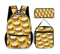 Set di 3 zaini con sfondo alimentare per bambini, per ragazzi e adolescenti, con portapranzo termico, Tt-20, Taglia unica, Zaini Daypack