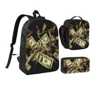 Set di 3 zaini con simbolo del dollaro con scatola termica per il pranzo, astuccio per matite, borse leggere per laptop da 17 pollici, borsa per il pranzo a tracolla e astuccio 3 in 1
