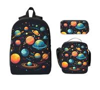 Set di 3 zaini con sistema solare per ragazze e ragazzi, con borsa per il pranzo, astuccio per matite Space Planet, borse per la scuola, isolanti, regali per donne e uomini
