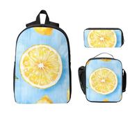 Set di 3 zaini con stampa a olio e limone, per ragazze e ragazzi, con borsa per il pranzo, astuccio per la frutta, 3 pezzi, borsa termica per il pranzo, regali per donne e uomini