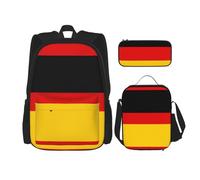 Set di 3 zaini con stampa bandiera tedesca, zaino per la scuola con astuccio portapranzo, grande capacità, 43,2 cm, 3 in 1