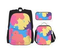 Set di 3 zaini con stampa colorata con scarabocchio, zaino da viaggio per laptop per donne e uomini, casual, con borsa per il pranzo, astuccio per matite, 3 pezzi, nero, taglia unica, Nero , Taglia