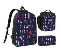 Set di 3 zaini con stampa di danza da sala da ballo, include una grande borsa per libri da 43 cm con borsa per il pranzo e pratica borsa per le penne, nero, Taglia unica