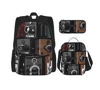 Set di 3 zaini con stampa zebrata, borsa a tracolla regolabile con astuccio portapranzo, Collezione Retro Cool Camera, Taglia unica, Zaini Daypack