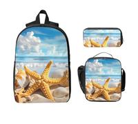 Set di 3 zaini con stella marina oceanica, per ragazze e ragazzi, con borsa per il pranzo, astuccio per la scuola, borsa termica per il pranzo, regalo per donne e uomini
