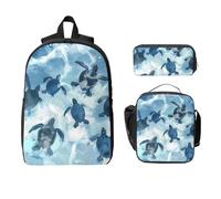 Set di 3 zaini con tartaruga marina per ragazze e ragazzi, con borsa per il pranzo, astuccio per la scuola, borsa termica per il pranzo, regalo per donne e uomini
