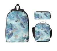 Set di 3 zaini con tartaruga sottomarina per ragazze e ragazzi, con borsa per il pranzo, astuccio per la scuola, 3 pezzi, borsa termica per il pranzo, regalo per donne e uomini