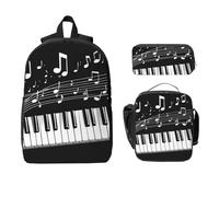 Set di 3 zaini con tastiera di pianoforte, per ragazze e ragazzi, con borsa per il pranzo, astuccio per matite, note musicali, borse per la scuola, isolanti, regali per donne e uomini