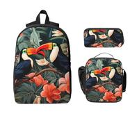 Set di 3 zaini con tucano della giungla tropicale, per ragazze e ragazzi, con borsa per il pranzo, astuccio portapranzo, 3 pezzi, borse per la scuola, isolanti, regali per donne e uomini