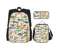 Set di 3 zaini con vari tipi di frutta e verdura, borsa a tracolla regolabile con astuccio portapranzo, Alfabeti di apprendimento alla moda, Taglia unica, Zaino daypack
