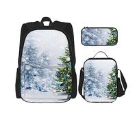 Set di 3 zaini con vari tipi di frutta e verdura, borsa a tracolla regolabile con astuccio portapranzo, Albero di Natale Palla Neve, Taglia unica, Zaini Daypack