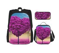 Set di 3 zaini con varie verdure, borsa a tracolla regolabile con astuccio portapranzo, Albero a forma di cuore, Taglia unica, Zaini Daypack