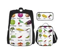 Set di 3 zaini con varie verdure, borsa a tracolla regolabile con astuccio portapranzo, Verdure Varie, Taglia unica, Zaini Daypack