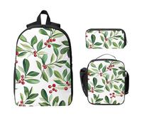 Set di 3 zaini con vischio acquerello, per ragazze e ragazzi, con borsa per il pranzo, astuccio per la scuola, per Natale, 3 pezzi, borsa termica per il pranzo, regali per donne e uomini