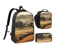 Set di 3 zaini con vista sul tipico paesaggio della Toscana con portapranzo isolato, astuccio per matite, borse per laptop leggere da 17 pollici, borsa per il pranzo a tracolla e astuccio 3 in 1