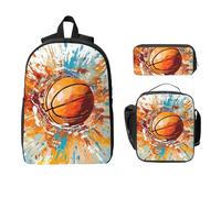 Set di 3 zaini da basket ad acquerello, per ragazze e ragazzi, con borsa per il pranzo, astuccio, palla sportiva, 3 pezzi, borse per la scuola, isolanti, regali per donne e uomini