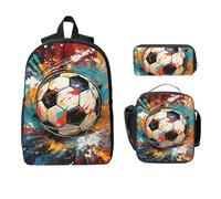 Set di 3 zaini da calcio ad acquerello, per ragazze e ragazzi, con borsa per il pranzo, astuccio, palla sportiva, 3 pezzi, borse per la scuola, isolanti, regali per donne e uomini
